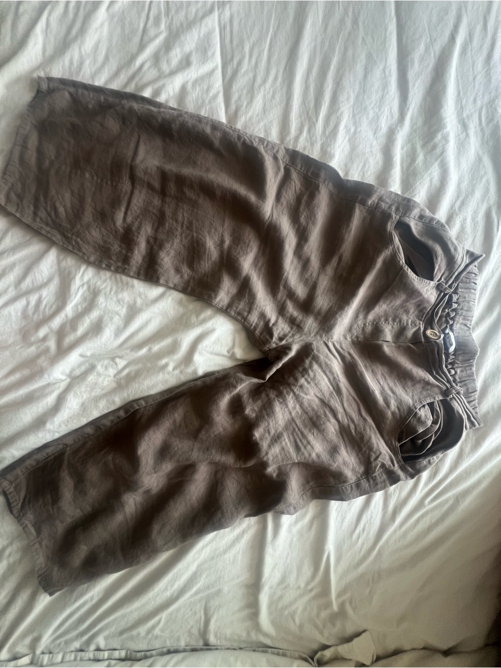 Frankie Heavy Linen Trousers Women's Wide-Leg Brown Linen Blend Pants - Picture 4 of 15